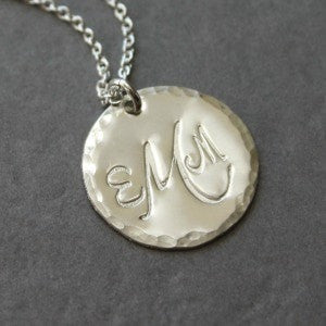 Monogram Necklace Canada - Sterling Silver Disc Pendant with Initials - Piccola Jewelry