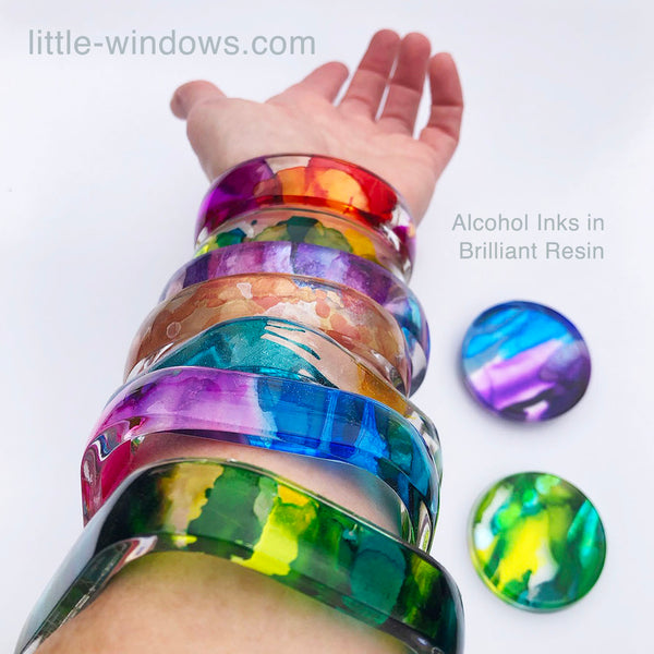 resin casting little windows alcohol inks bangle bracelets