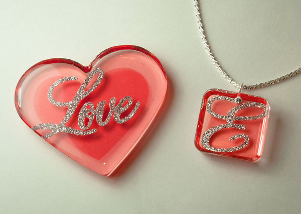 resin jewelry color film glitter heart necklace