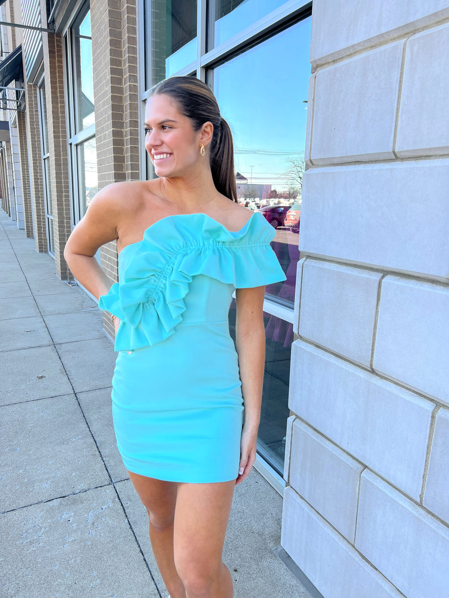 Mint One Shoulder Ruffled Dress Peacocks And Pearls Lexington 6289