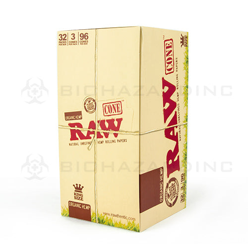 RAW Organic Hemp Pre-Rolled Cones 1 1/4" Rolling Papers Box 32 Packs 192 Cones