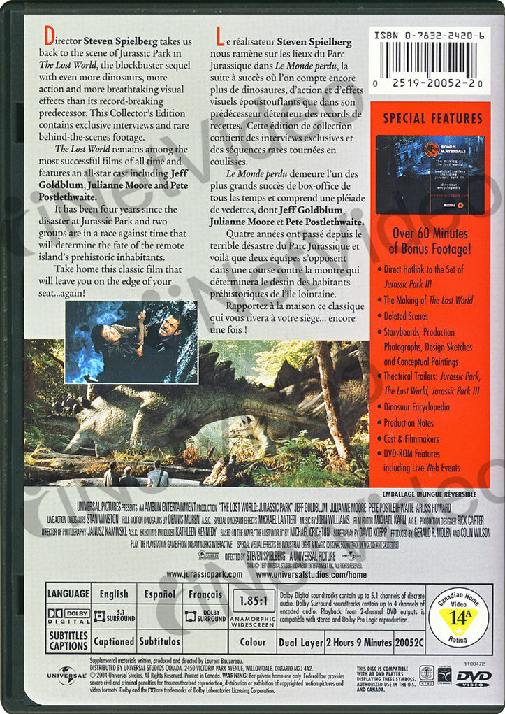 Jurassic Park The Lost World Collector S Edition Widescreen Bilingual On Dvd Movie 9626