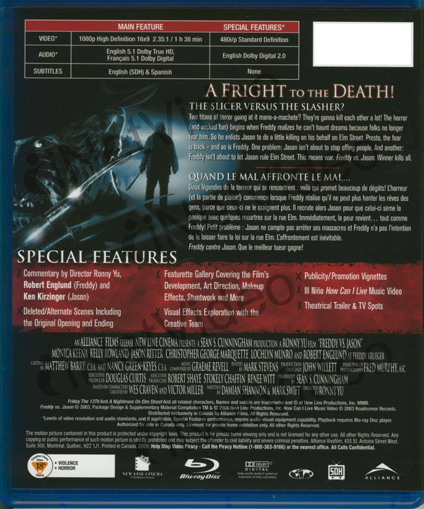 Freddy Vs Jason Blu Ray Bilingual On Blu Ray Movie