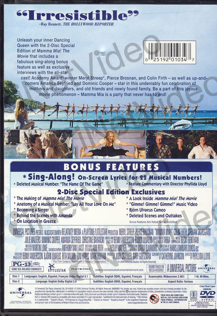 Mamma Mia The Movie 2 Disc Special Edition On Dvd Movie