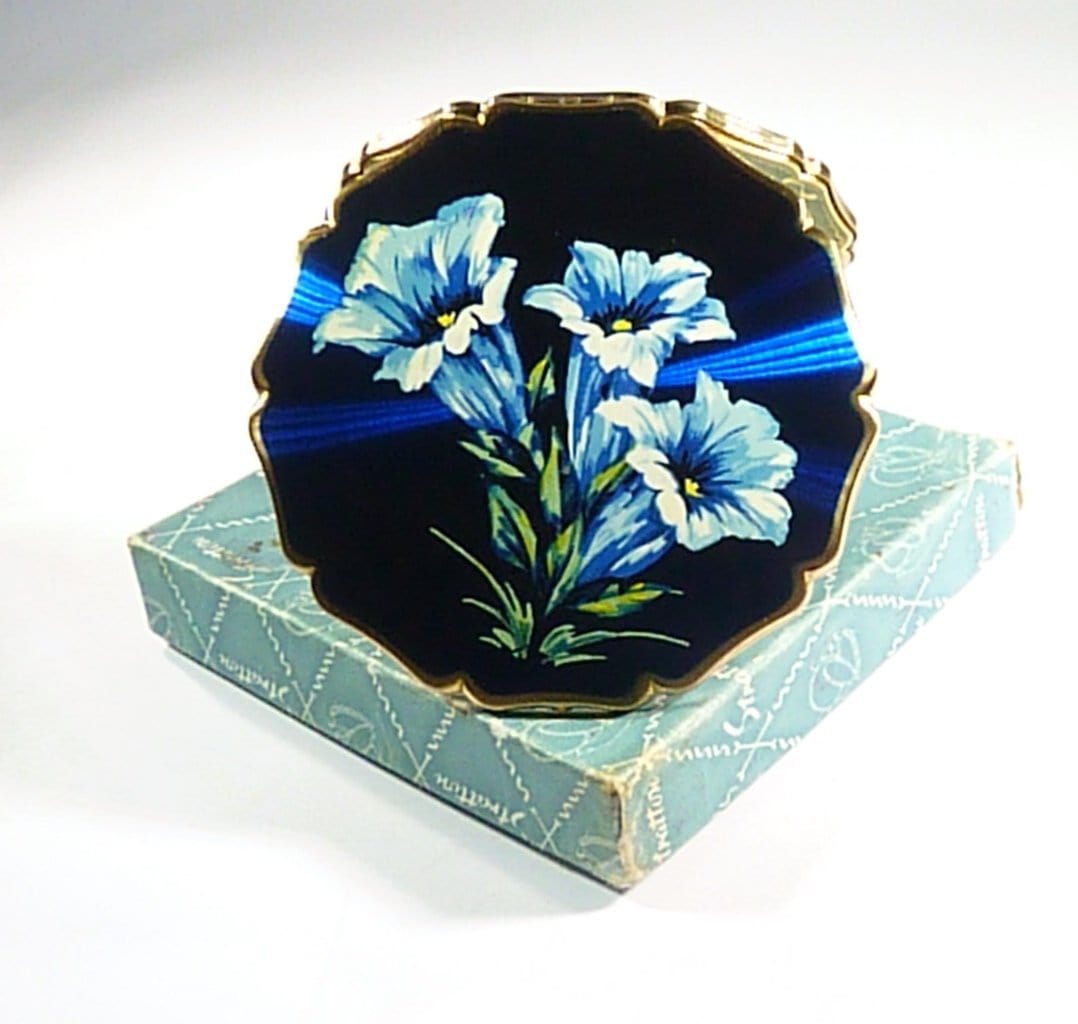 Unused 1950s Blue Enamel Stratton Compact Mirror