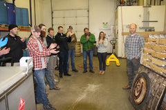 High West Distillery workers react to the repurposed barrel logo we created for them. Photo courtesy: Benjamin Siler