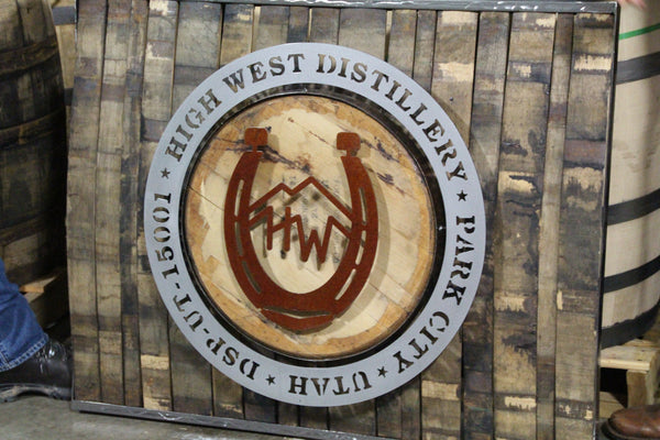 The finished product: a beautiful 3'x4' repurposed logo featuring High West Distillery's barrel stamp. Photo courtesy: Benjamin Siler