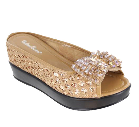 Helens Heart Gold Crystal Bow Shoes with sequins