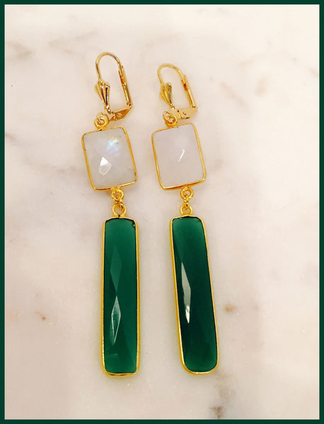 Green onyx moon stone 24k gold filled earring by Teramasu