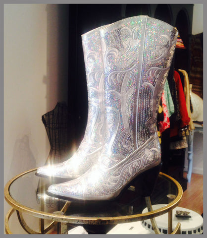 Heavenly Shiny Silver Bridal Bling Boots 