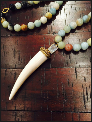 Hand made tusk horn amazonite necklace