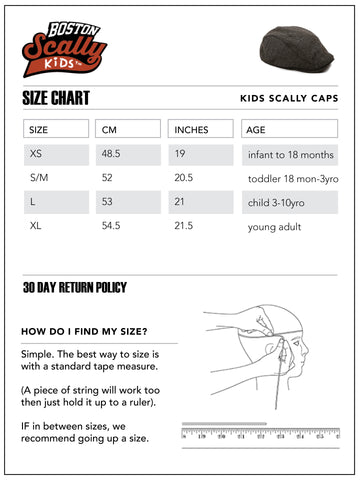 Boston Scally Kids Cap Size Guide