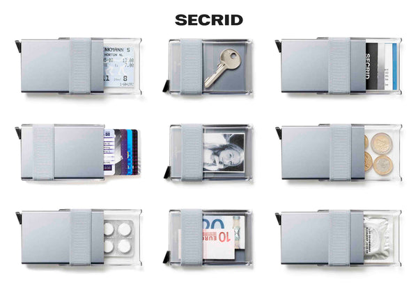 SECRID Cardslide holding various items (key, coins, notes)