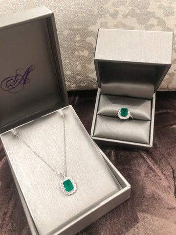 Custom Catherine Angiel Emerald Necklace and Ring Set