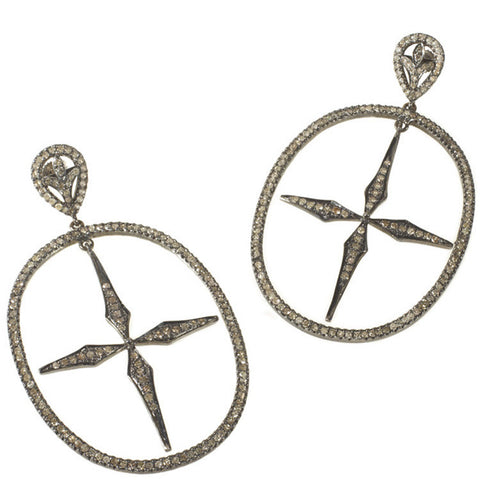 Edgy diamond cross earrings 