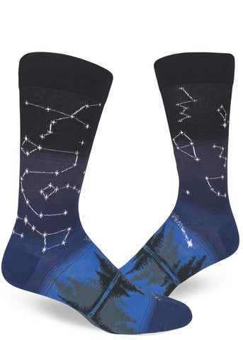 Constellations socks for men with stars and trees
