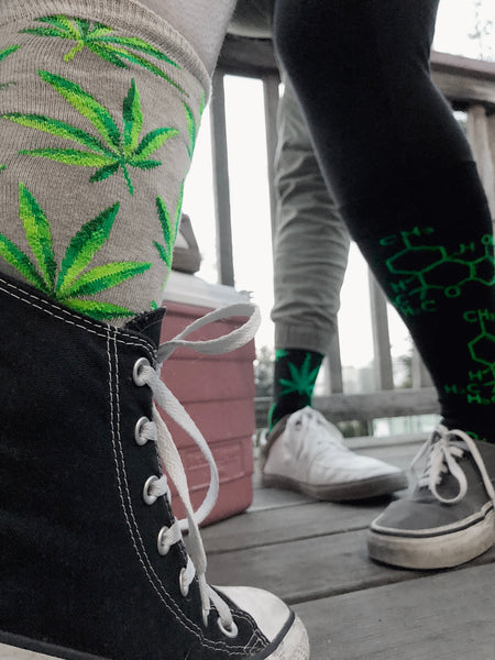 Pot leaf socks with Chuck Taylor shoes