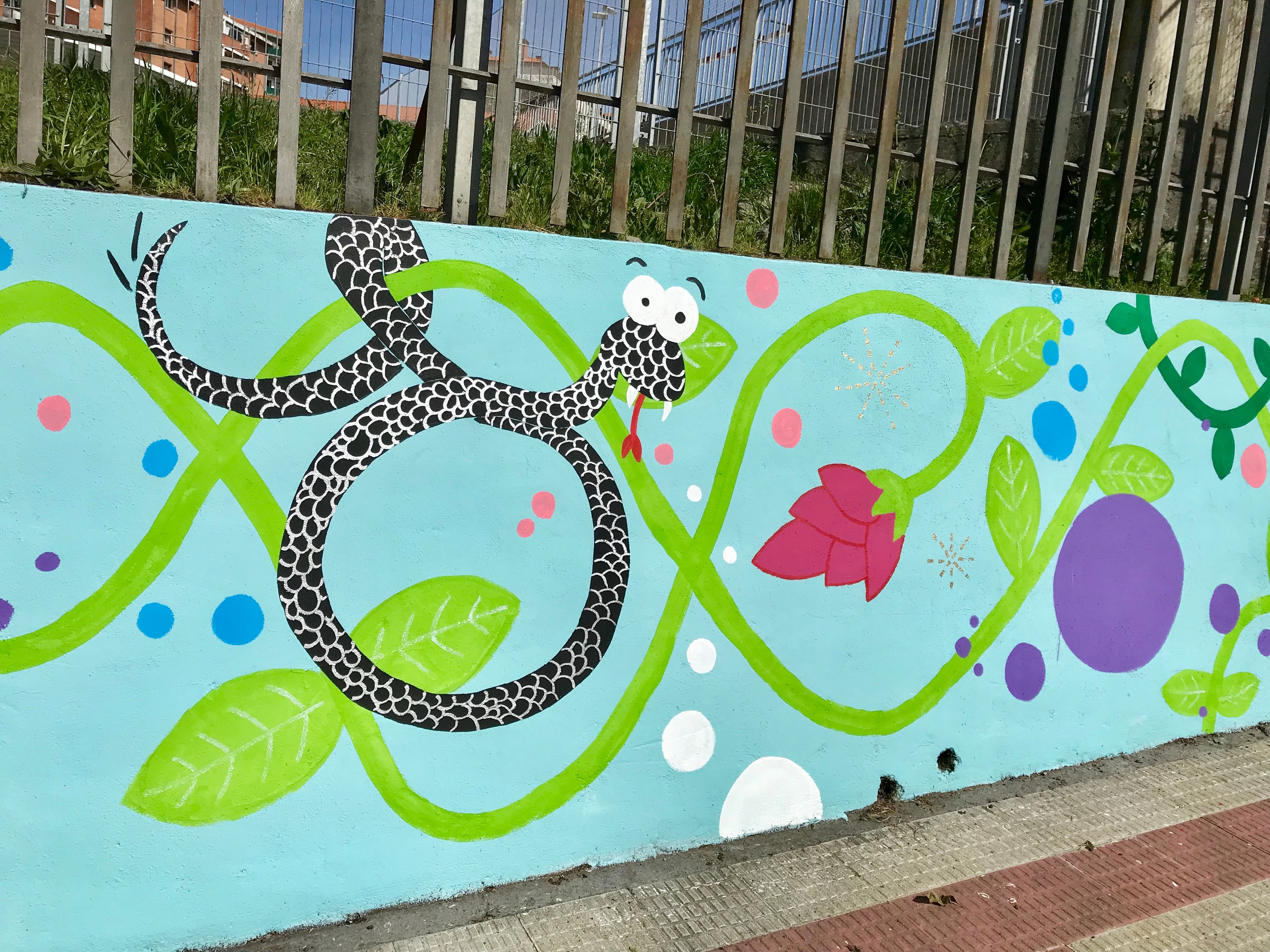 Snake, serpiente, mural, colegio