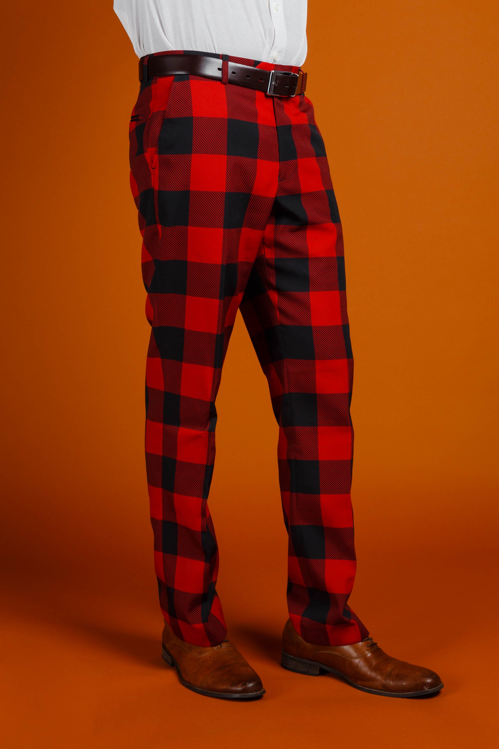 orange and black plaid pants