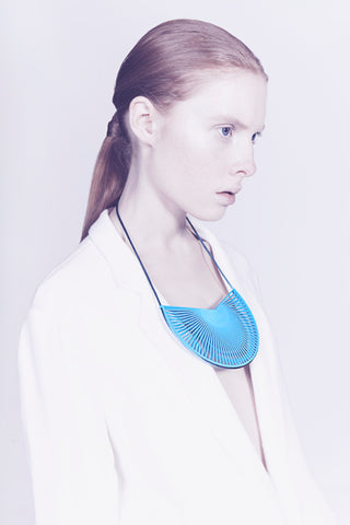 Lynne MacLachlan Statement 3D printed blue necklace