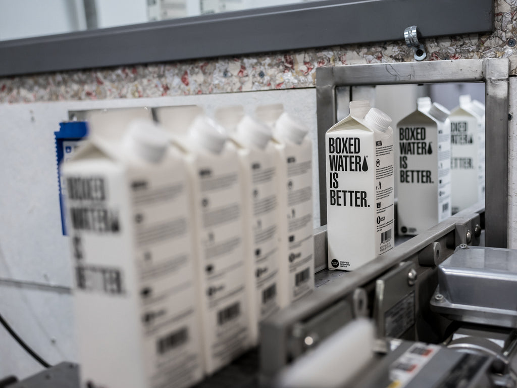 Boxed Water on assembly line