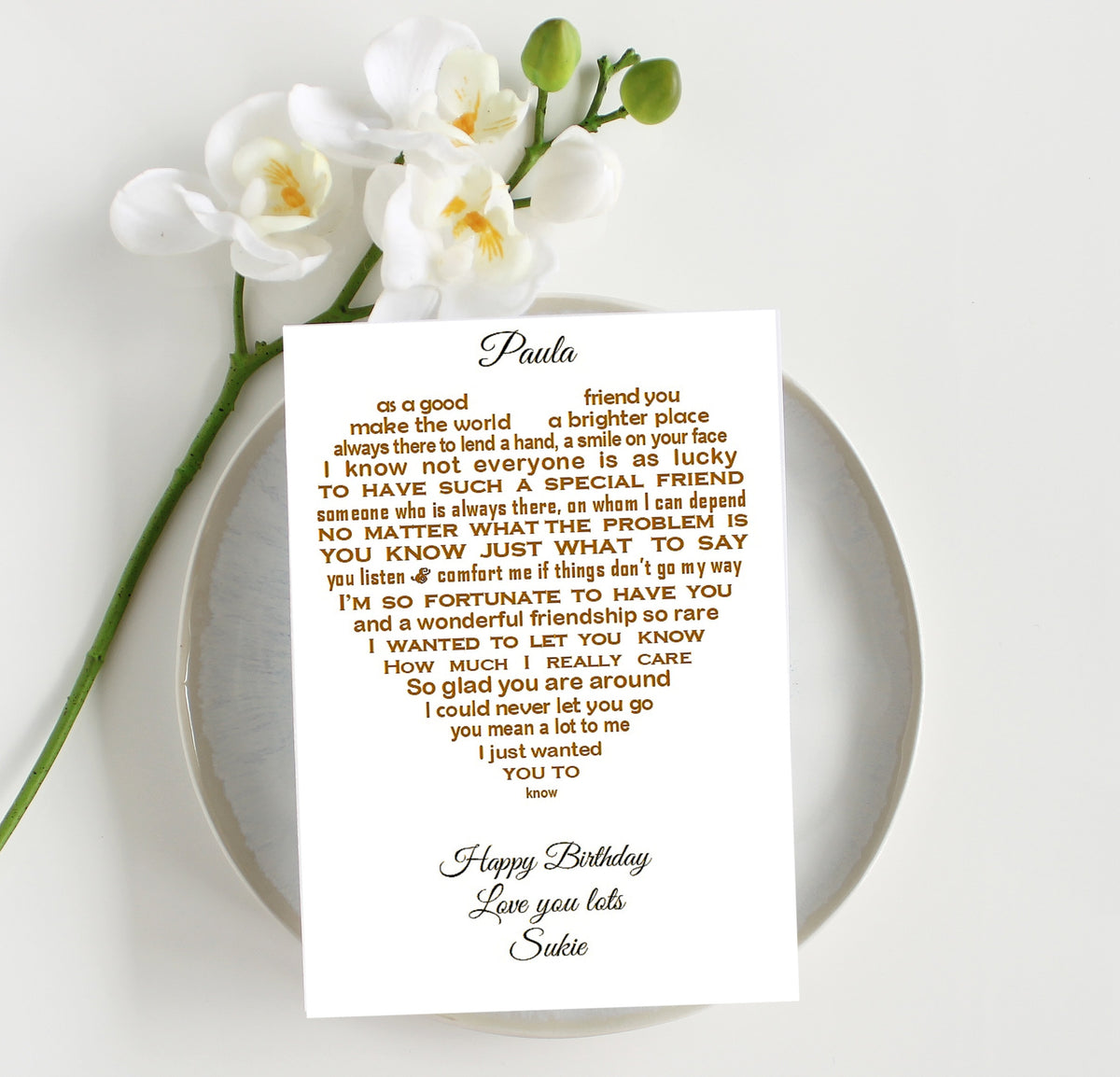 Friend Gift - (7x5) Personalised Friend Heart Shaped Poem Print ...