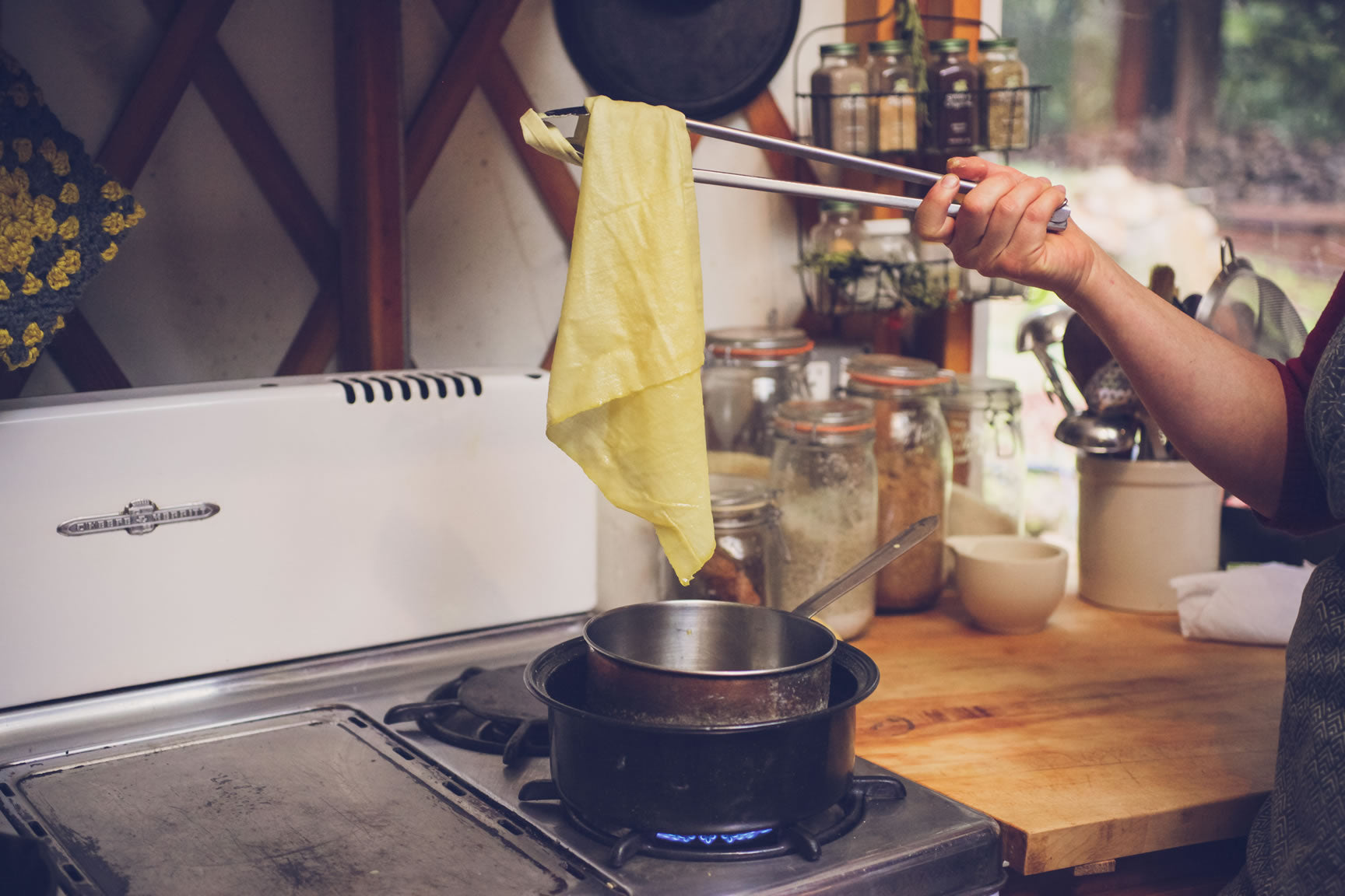 pull from wax with tongs