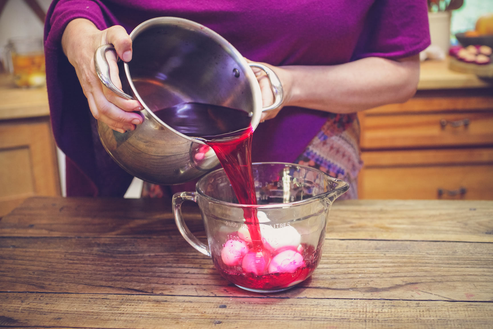 pour liquid over eggs