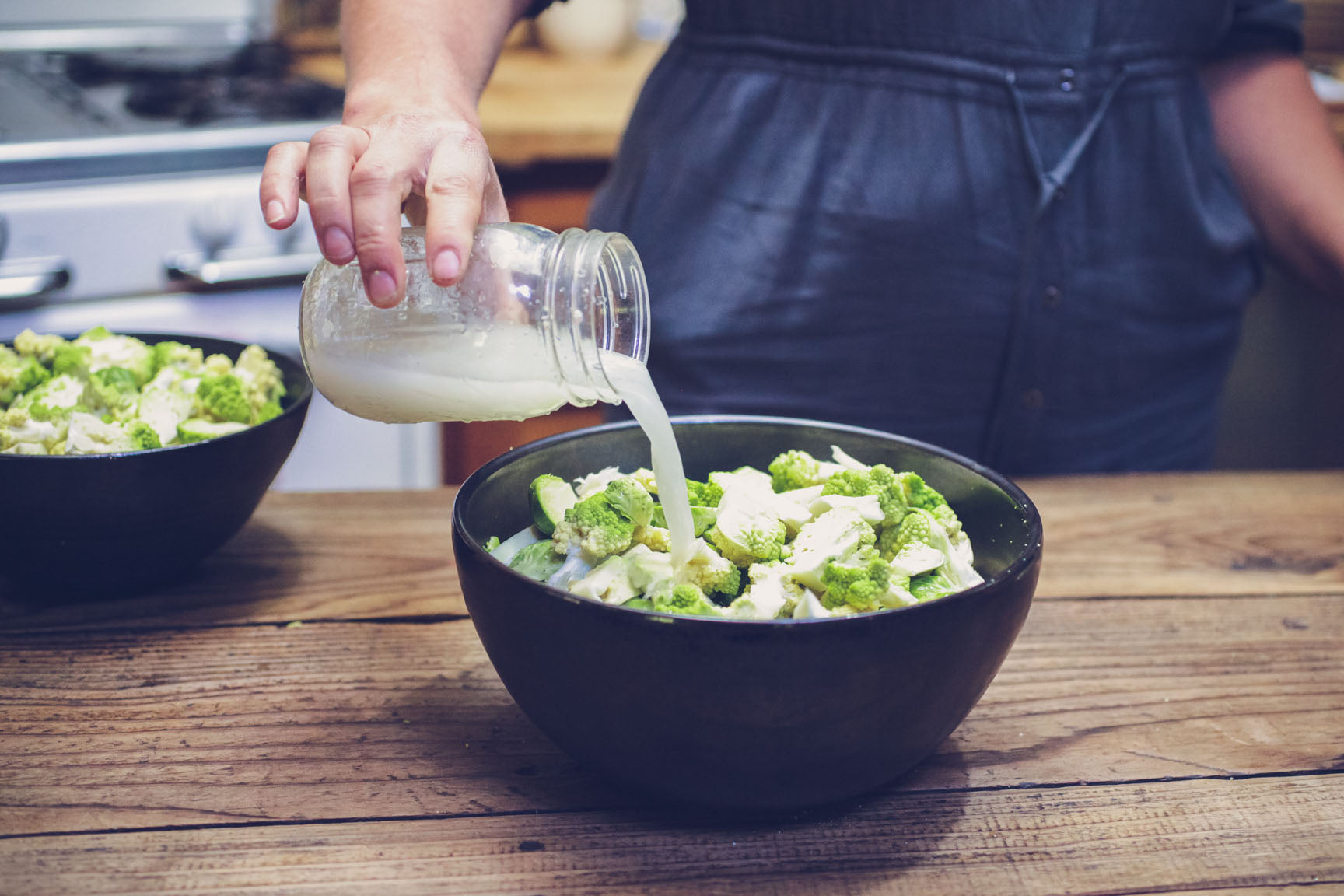 toss salt water with veggies