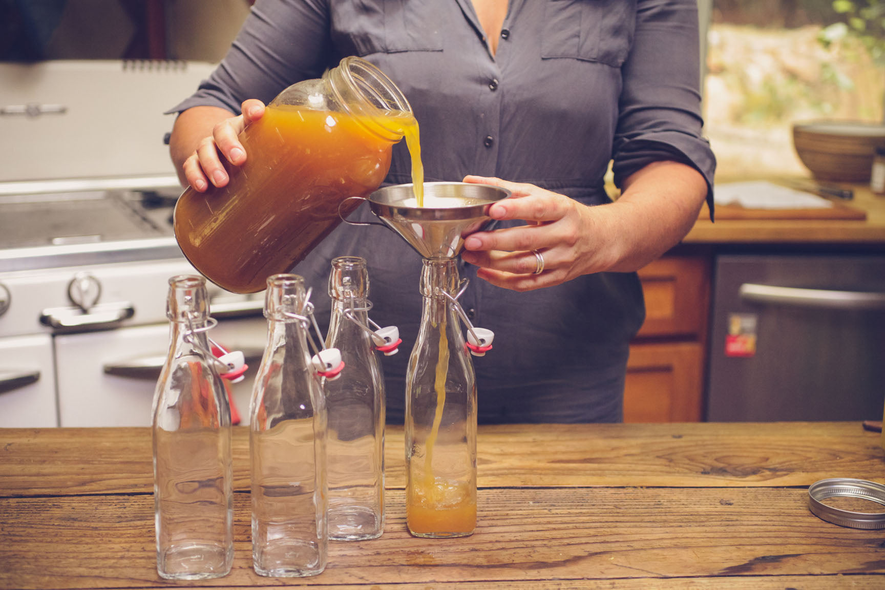 pour into clamp top bottles