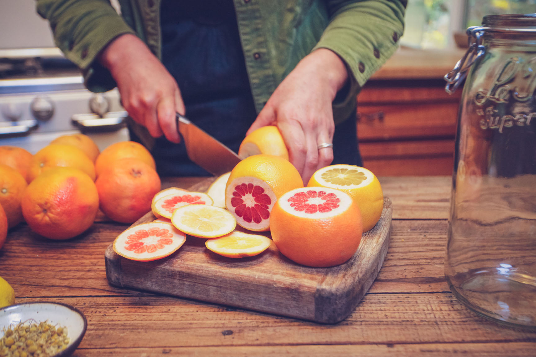 slice off ends of citrus