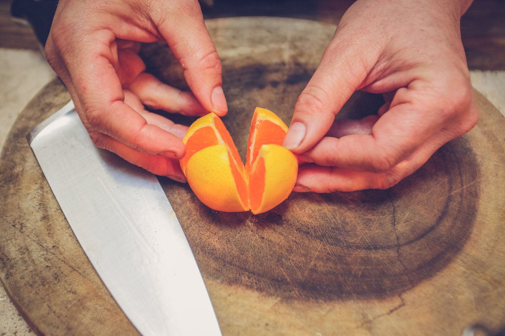 cut tangerines into tulip shape