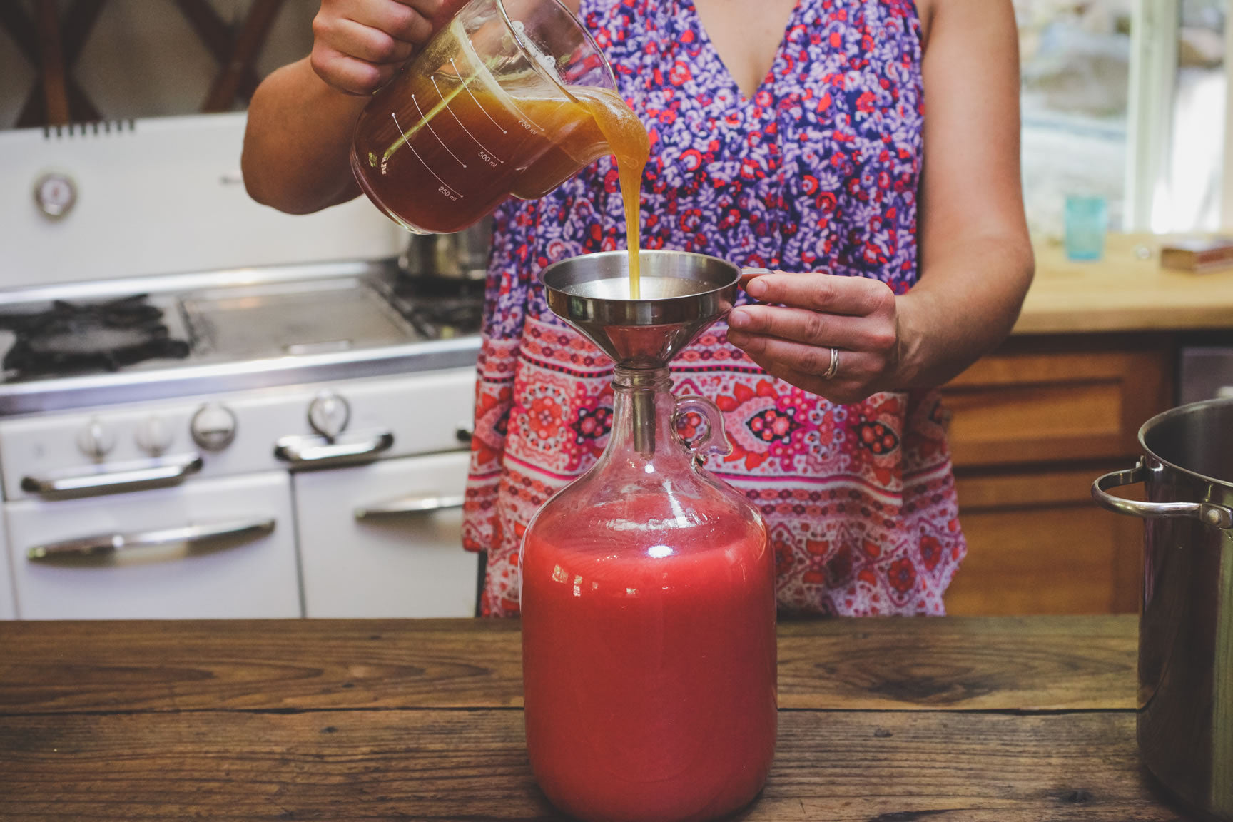 pour into one gallon jug