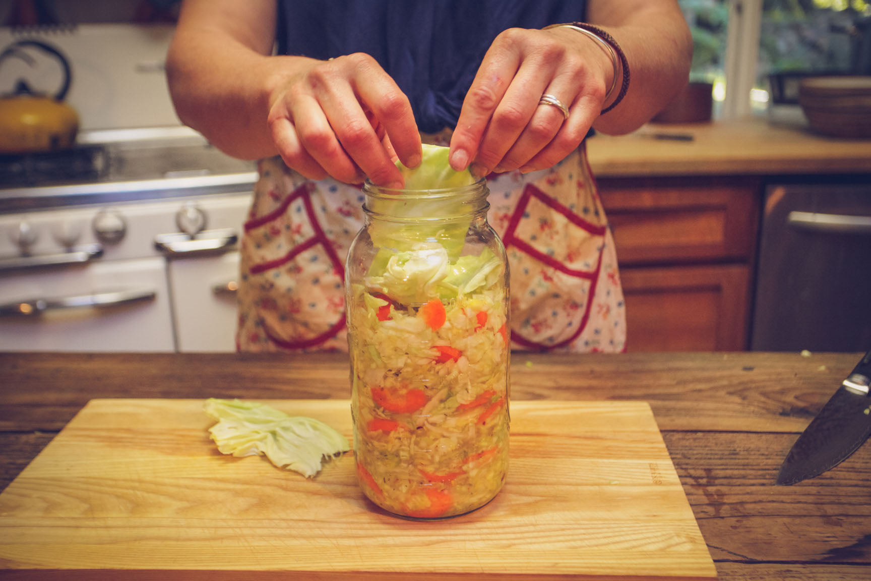 add cabbage leaves on top