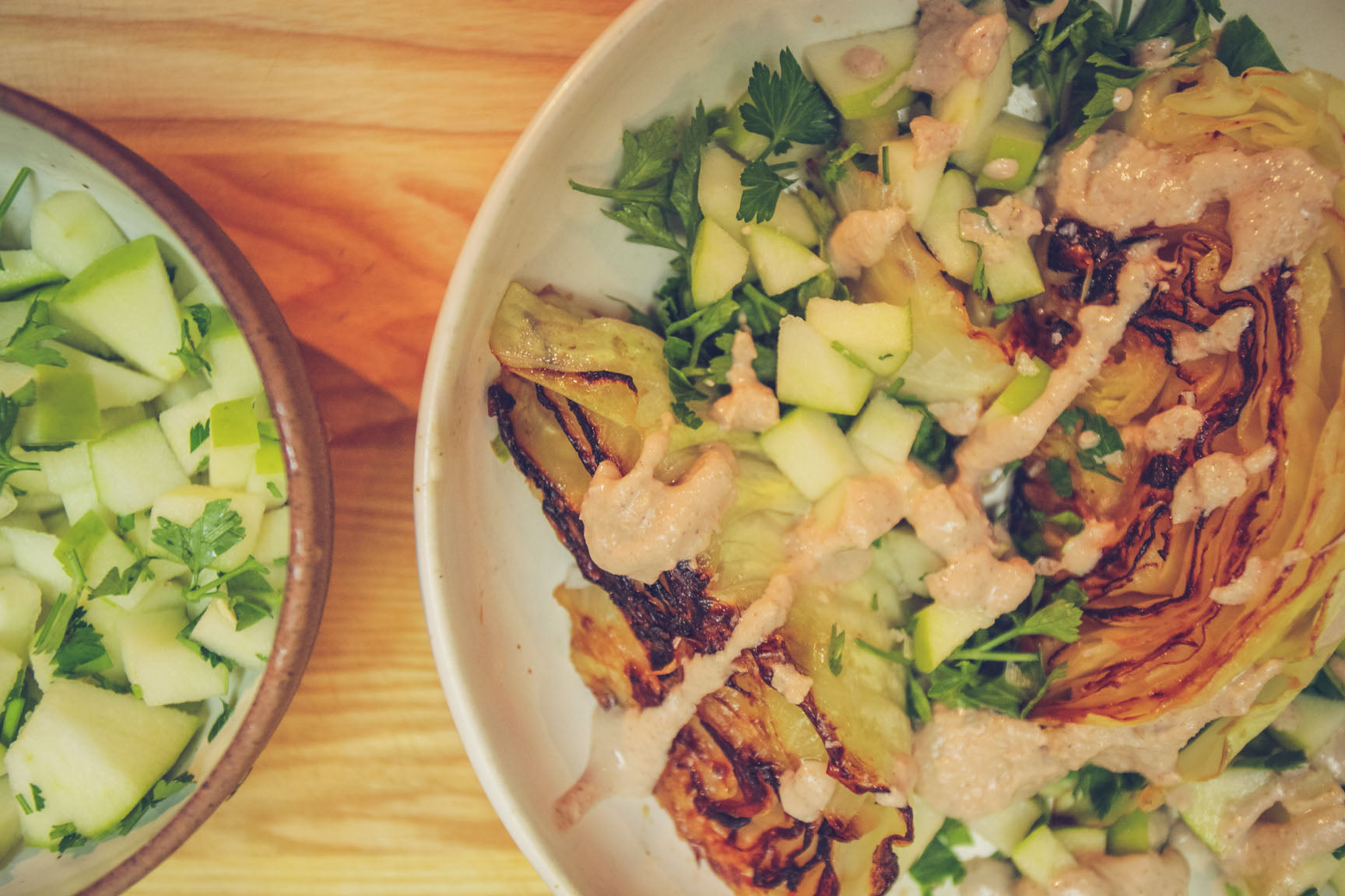 charred cabbage with walnut sauce