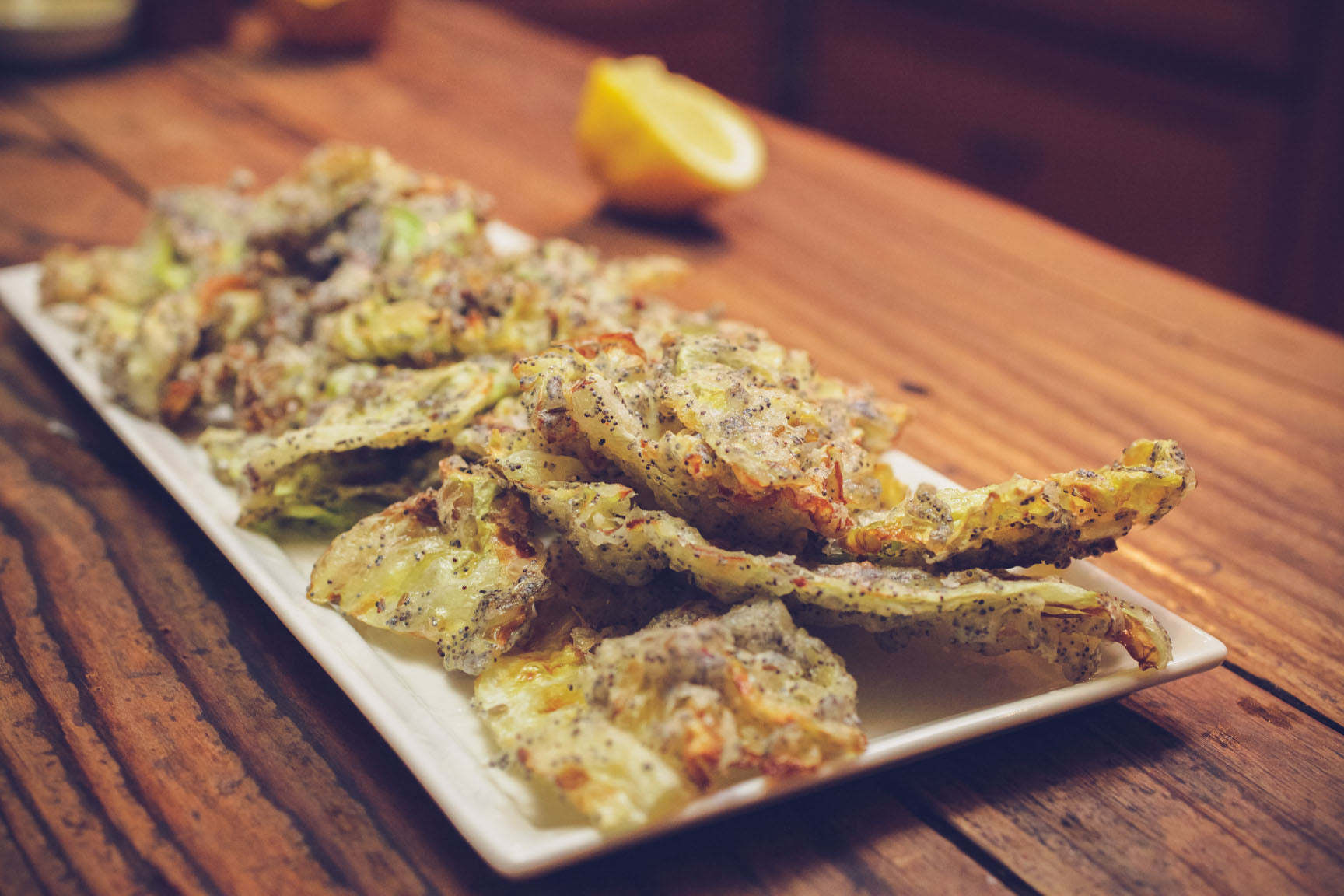 battered and fried cabbage leaves