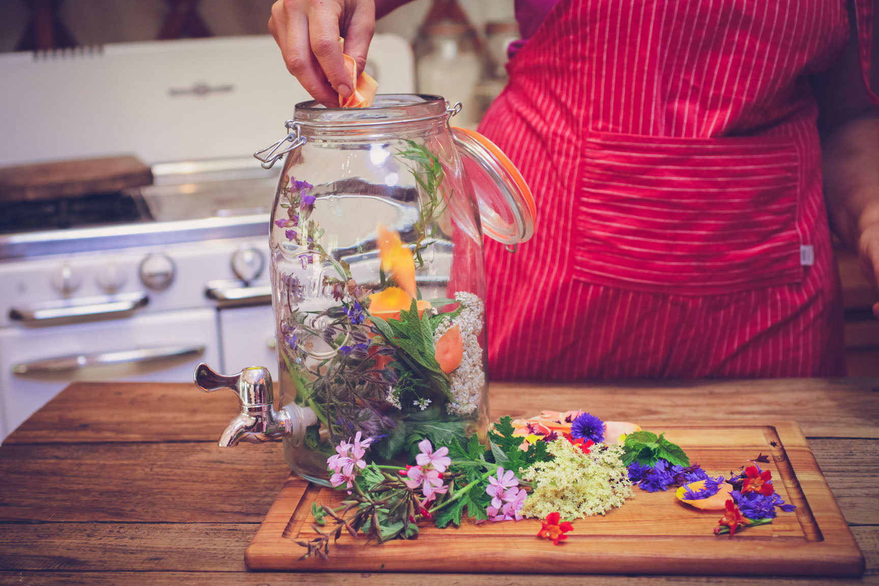 place herbs in jar