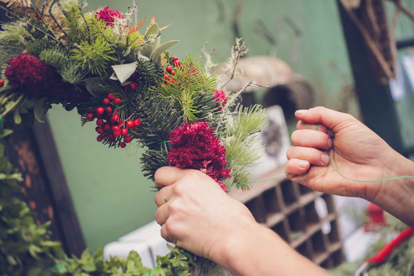 homemade wreath making from found materials