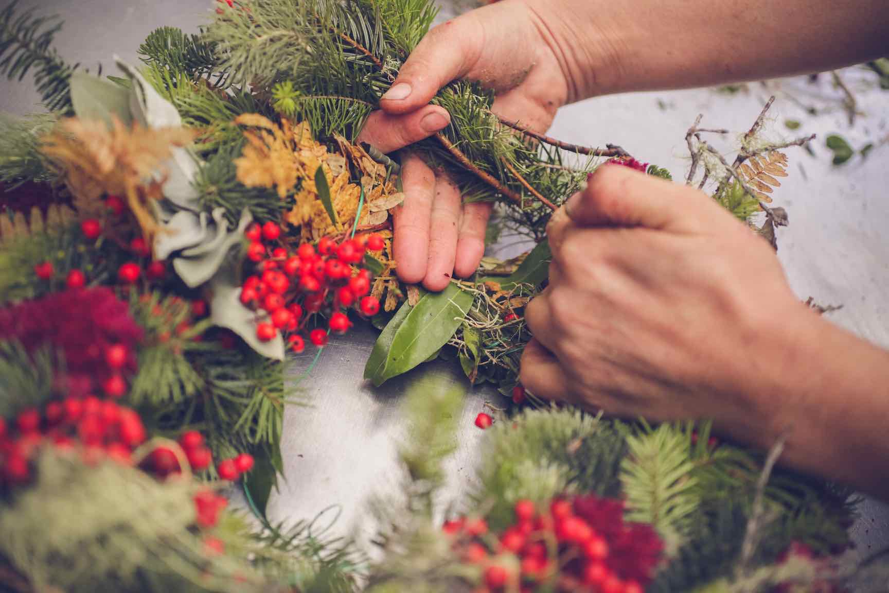 homemade wreath making from found materials