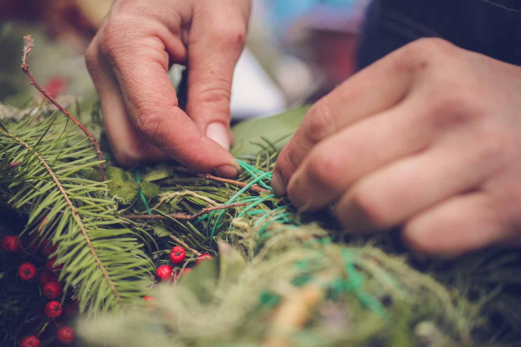 homemade wreath making from found materials