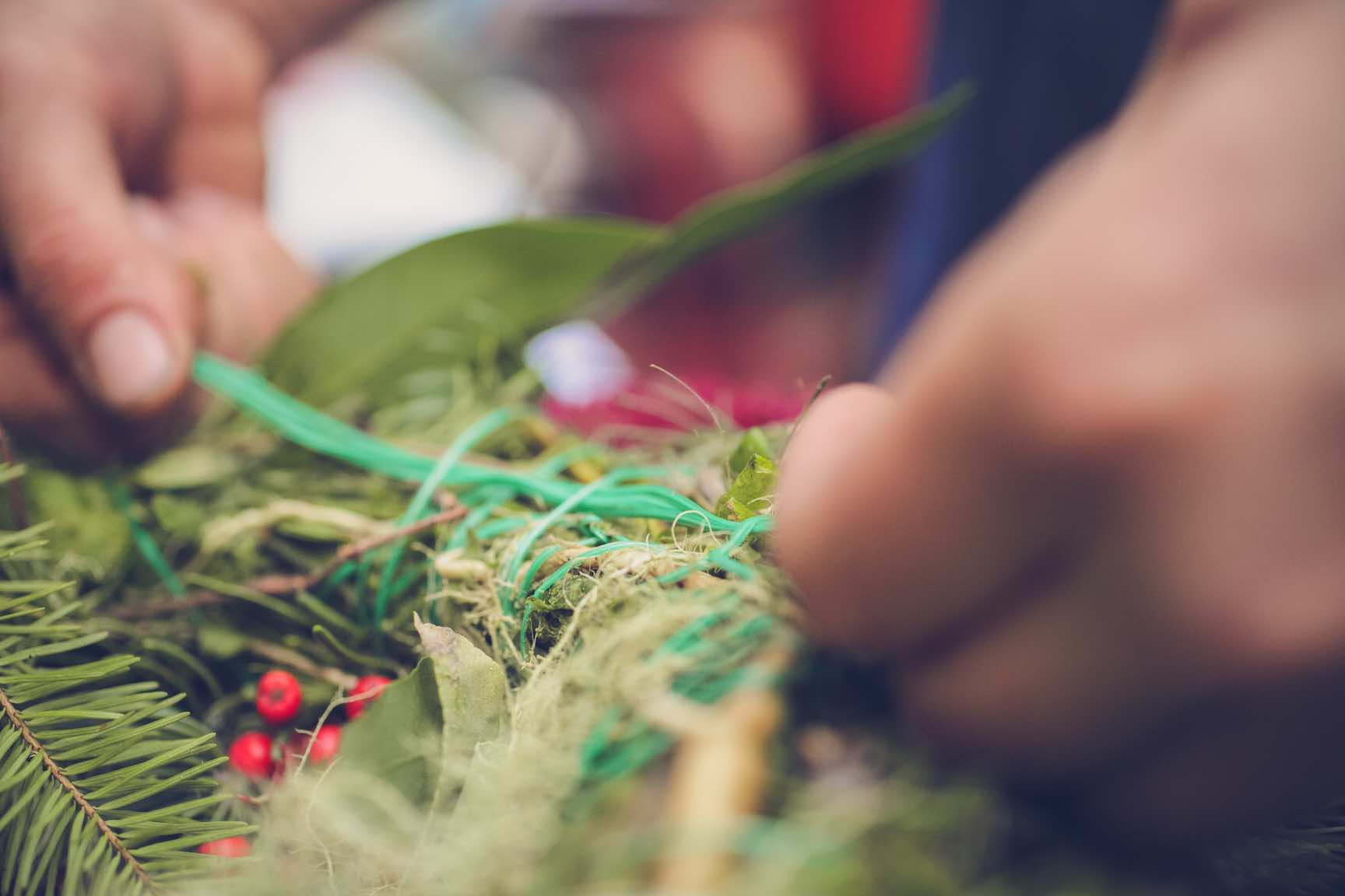 homemade wreath making from found materials