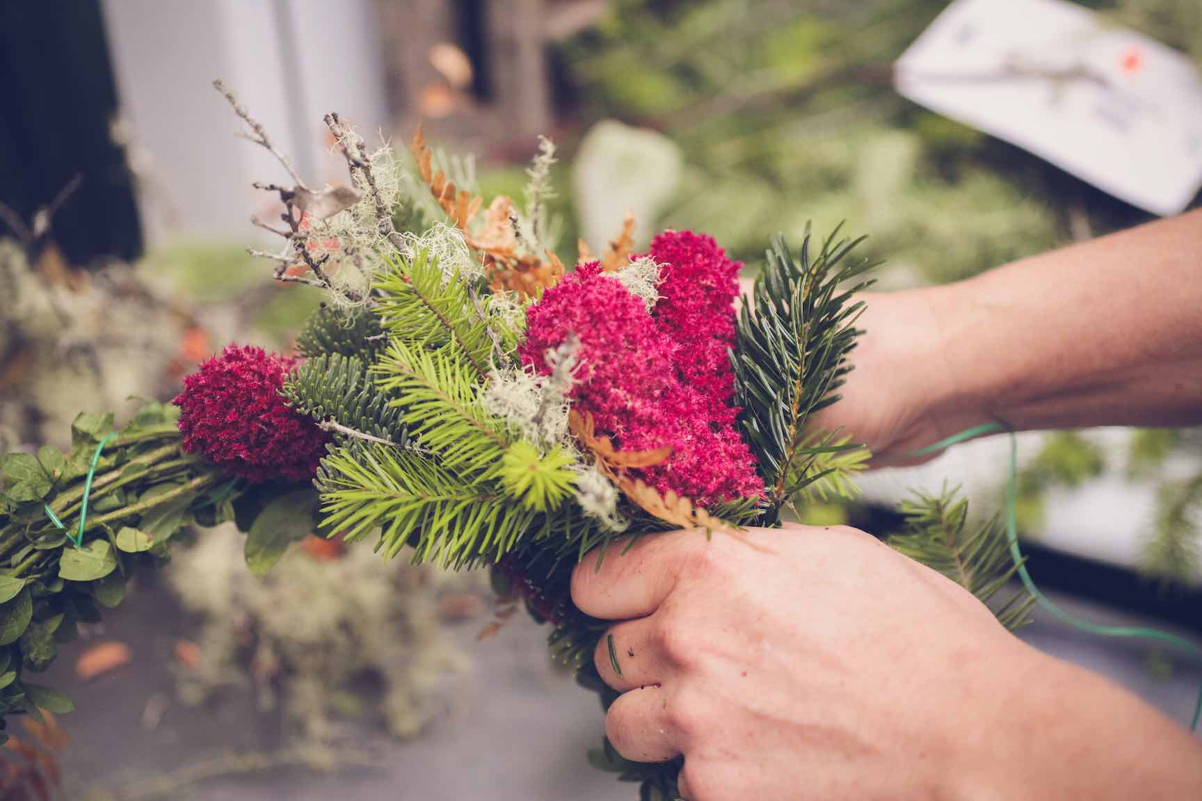 homemade wreath making from found materials