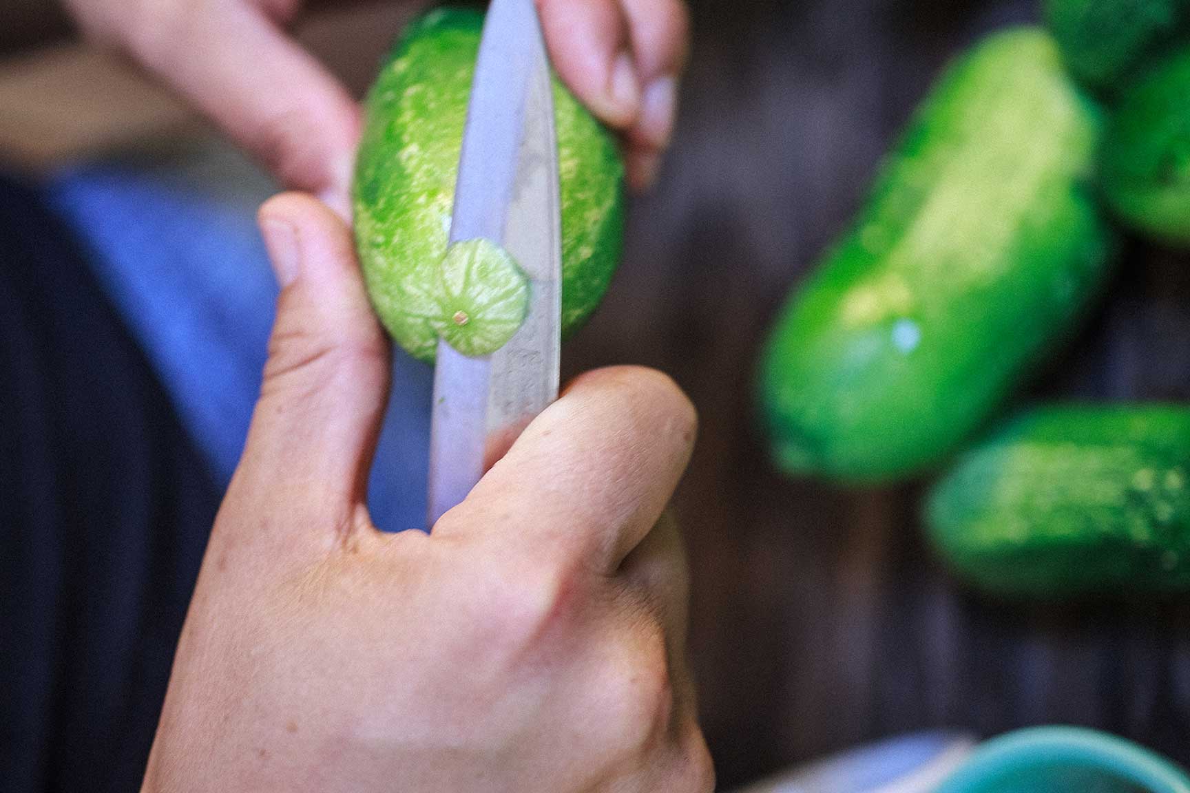 trimming cucumbers