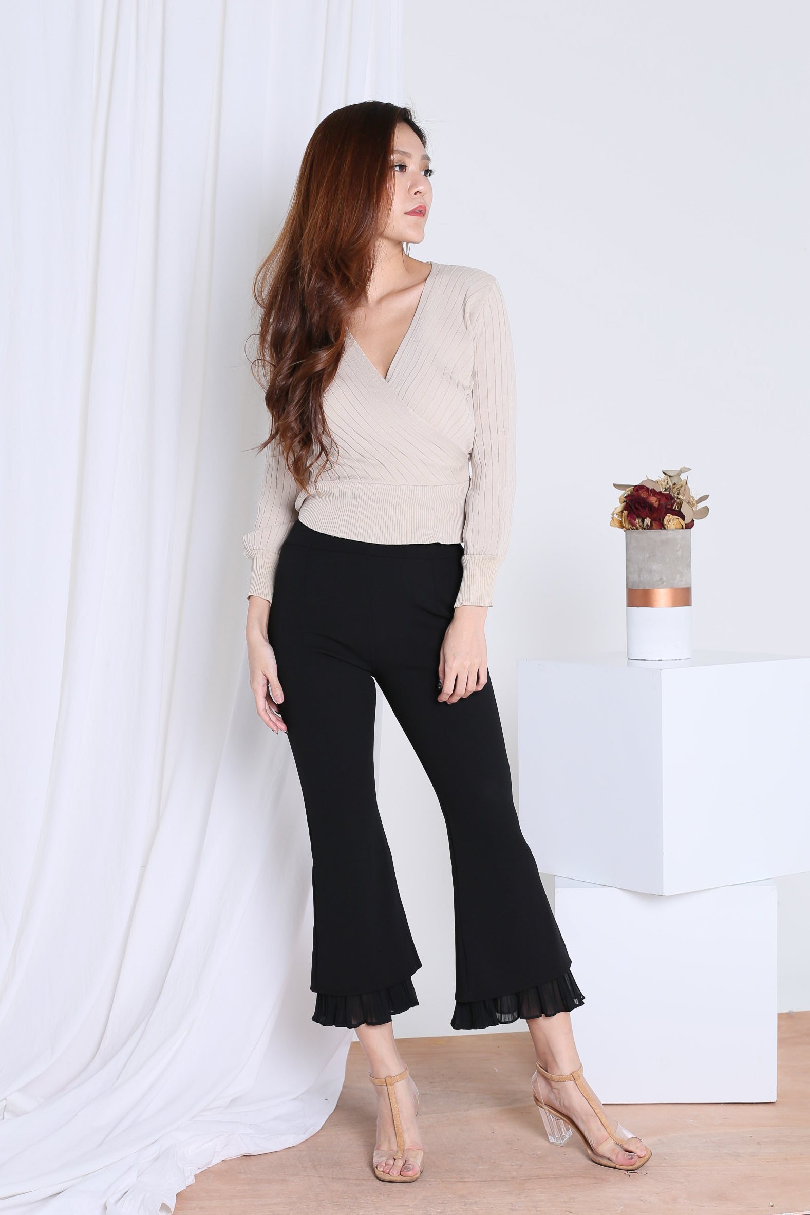 ABELA KNIT WRAP TOP IN SAND