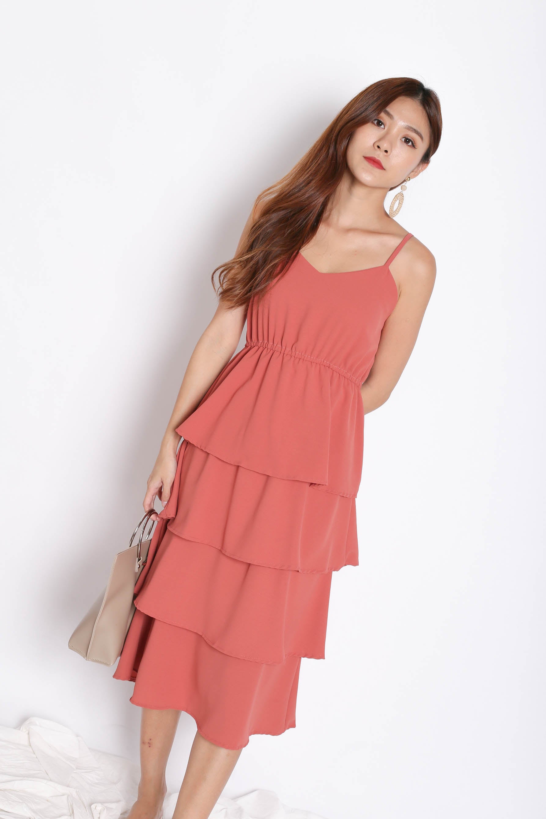 RAEN LAYERED DRESS IN CORAL