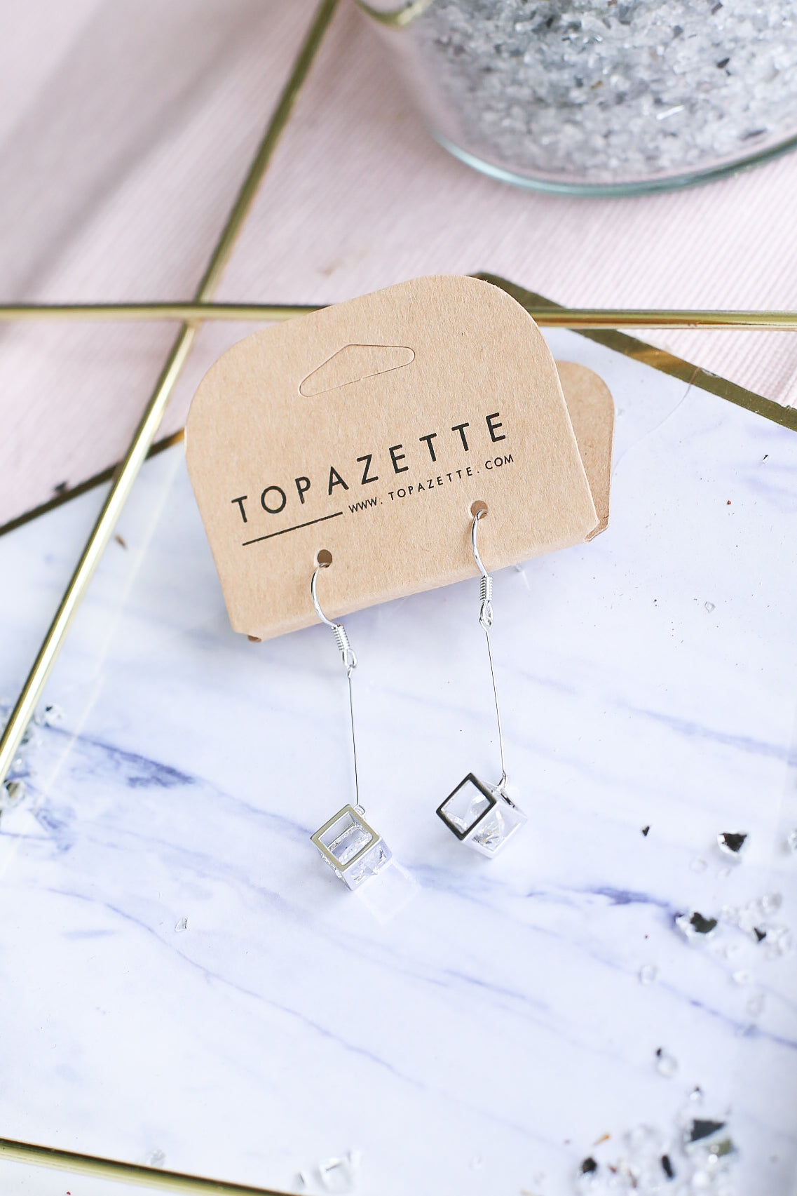 *RESTOCKED* CRYSTAL IN A CUBE EARRINGS