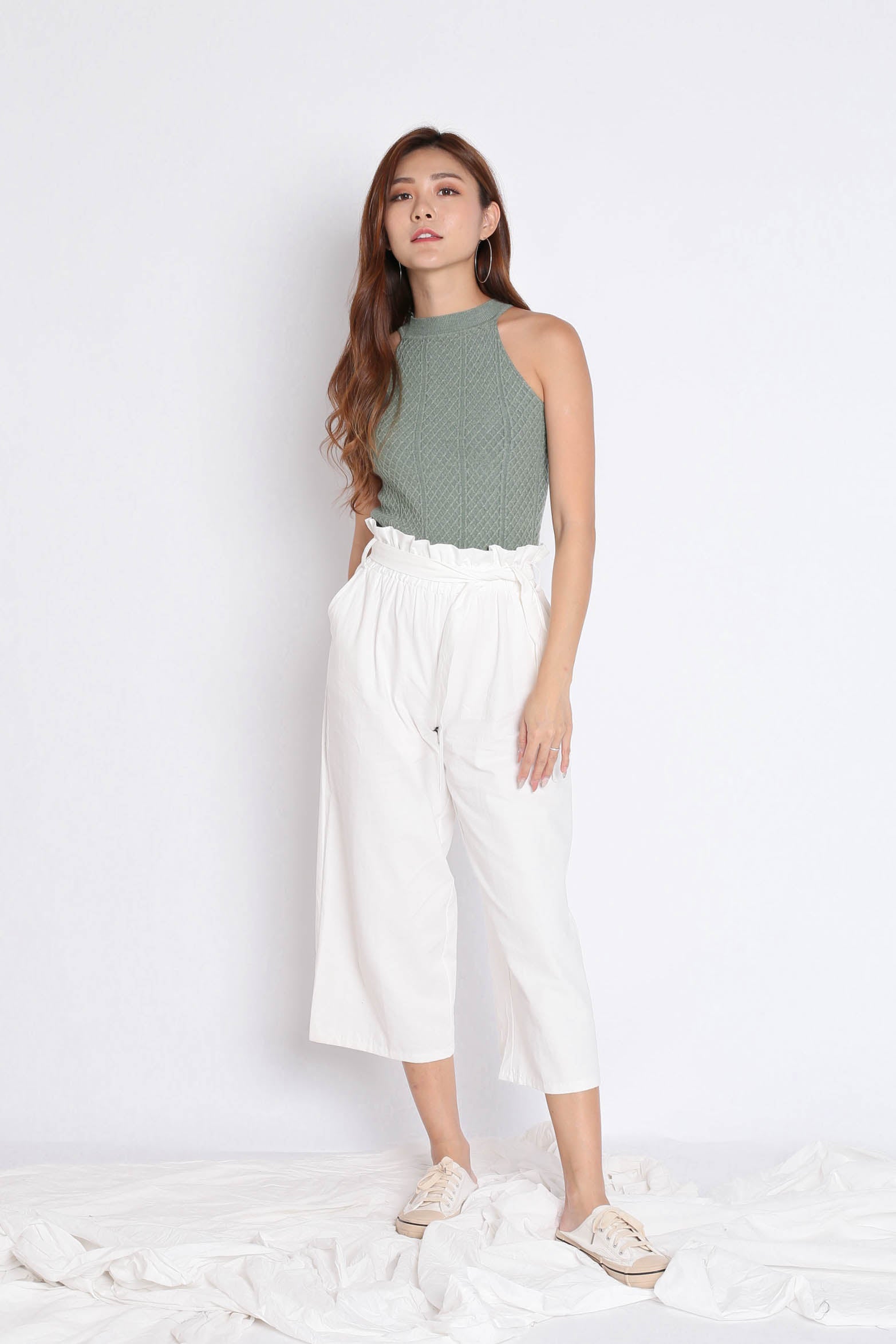 *BACKORDER* BEVIE HALTER SOFT KNIT TOP IN SAGE GREEN