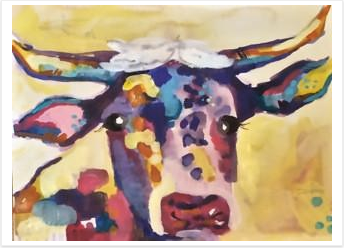 BIG KID COW PAINTING NIGHT! Friday August 5th 6:30-8:30pm  Kids, ages 9 and up, come on out and paint a version of this cow with local artist Laddie Neil. We will also be hosting the King of Pops in the studio: each painter will get a complimentary Popsicle!  