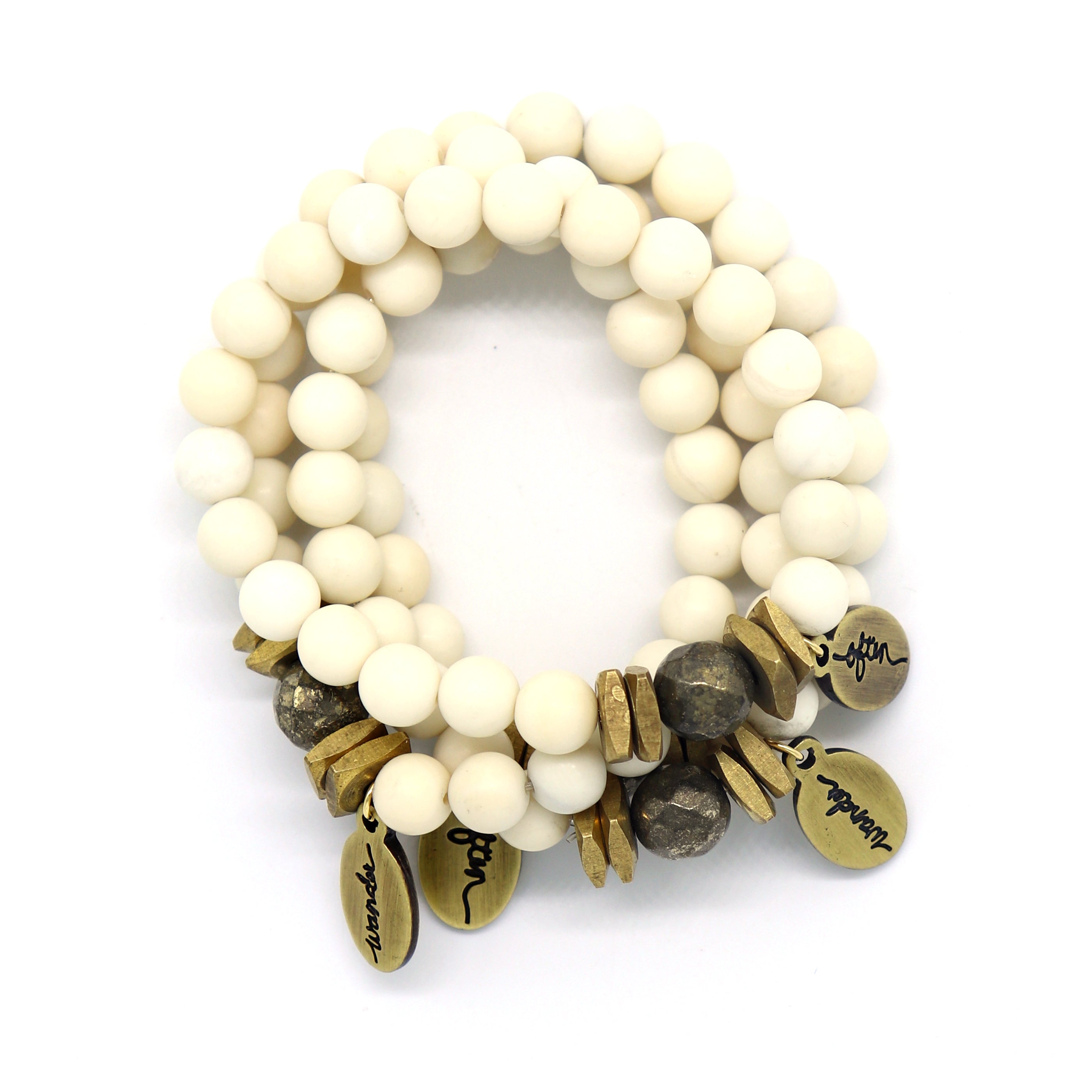 Ivory Jade w/ Pyrite Accent — Beaded Bracelet