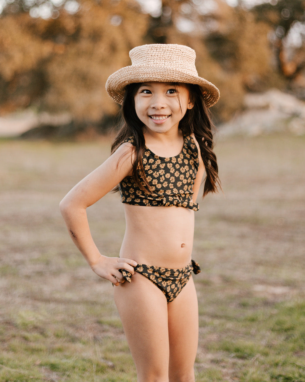 Rylee and Cru Knotted Bikini Black Floral | suiteyosemite